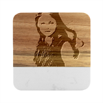 Beautiful Angel Girl In Green And Red  Knit Vest Marble Wood Coaster (Square)