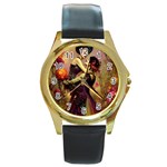 Fantasy Floral Couple Dancing Round Gold Metal Watch