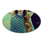 Beautiful Angel Girl In Blue Knit Poncho Oval Magnet