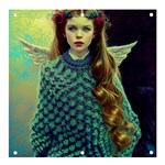 Beautiful Angel Girl In Blue Knit Poncho Banner and Sign 4  x 4 