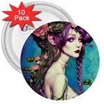 Beautiful Fantasy Fairy With Purple  Hair 3  Buttons (10 pack) 