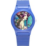 Beautiful Fantasy Fairy With Purple  Hair Round Plastic Sport Watch (S)