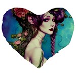 Beautiful Fantasy Fairy With Purple  Hair Large 19  Premium Heart Shape Cushions