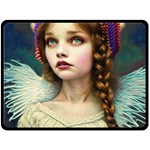 Pretty Fairy Angel In Knit Outfit And Beanie Two Sides Fleece Blanket (Large)