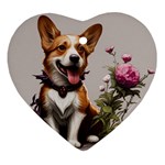 Cute Corgi Dog With Flowers Heart Ornament (Two Sides)