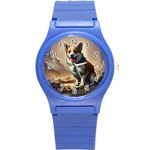 Corgi Dog  In The Middle Of The End Of The World Round Plastic Sport Watch (S)