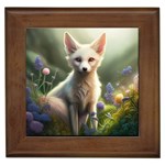 Gorgeous White Fennec Fox Among Flowers 4 Framed Tile