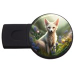 Gorgeous White Fennec Fox Among Flowers 4 USB Flash Drive Round (2 GB)