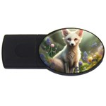 Gorgeous White Fennec Fox Among Flowers 4 USB Flash Drive Oval (2 GB)