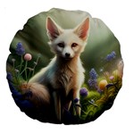 Gorgeous White Fennec Fox Among Flowers 4 Large 18  Premium Round Cushions