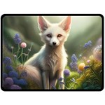 Gorgeous White Fennec Fox Among Flowers 4 Two Sides Fleece Blanket (Large)