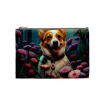 Cute Corgi Dog With Flowers 2 Cosmetic Bag (Medium)