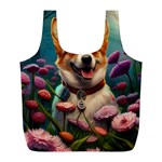 Cute Corgi Dog With Flowers 2 Full Print Recycle Bag (L)