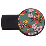 Mid Century Retro Floral 1970s 1960s Pattern 30 USB Flash Drive Round (2 GB)