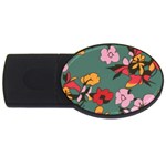 Mid Century Retro Floral 1970s 1960s Pattern 30 USB Flash Drive Oval (2 GB)