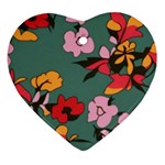 Mid Century Retro Floral 1970s 1960s Pattern 30 Heart Ornament (Two Sides)