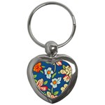 Mid Century Retro Floral 1970s 1960s Pattern 32 Key Chain (Heart)