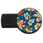 Mid Century Retro Floral 1970s 1960s Pattern 32 USB Flash Drive Round (2 GB)
