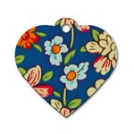 Mid Century Retro Floral 1970s 1960s Pattern 32 Dog Tag Heart (One Side)
