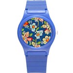 Mid Century Retro Floral 1970s 1960s Pattern 32 Round Plastic Sport Watch (S)