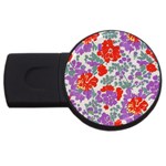 Mid Century Retro Floral 1970s 1960s Pattern 31 USB Flash Drive Round (2 GB)