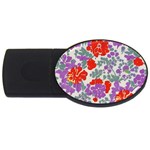 Mid Century Retro Floral 1970s 1960s Pattern 31 USB Flash Drive Oval (2 GB)