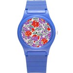 Mid Century Retro Floral 1970s 1960s Pattern 31 Round Plastic Sport Watch (S)