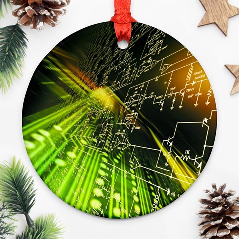 Machine Technology Circuit Electronic Computer Technics Detail Psychedelic Abstract Pattern Ornament (Round) from ArtsNow.com Front
