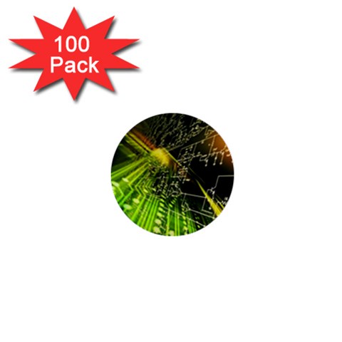 Machine Technology Circuit Electronic Computer Technics Detail Psychedelic Abstract Pattern 1  Mini Buttons (100 pack)  from ArtsNow.com Front
