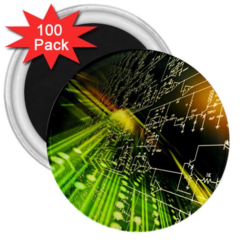 Machine Technology Circuit Electronic Computer Technics Detail Psychedelic Abstract Pattern 3  Magnets (100 pack) from ArtsNow.com Front