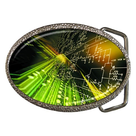 Machine Technology Circuit Electronic Computer Technics Detail Psychedelic Abstract Pattern Belt Buckles from ArtsNow.com Front