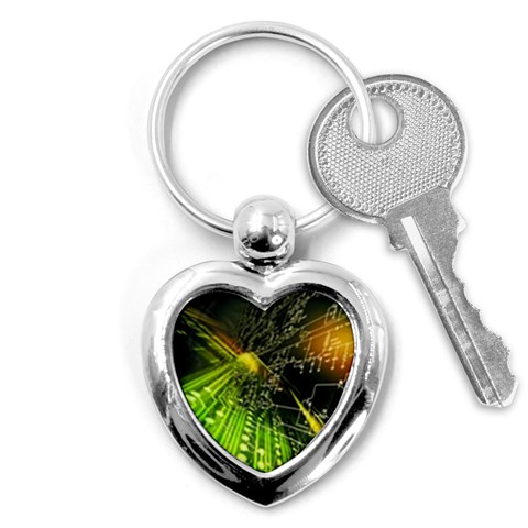 Machine Technology Circuit Electronic Computer Technics Detail Psychedelic Abstract Pattern Key Chain (Heart) from ArtsNow.com Front