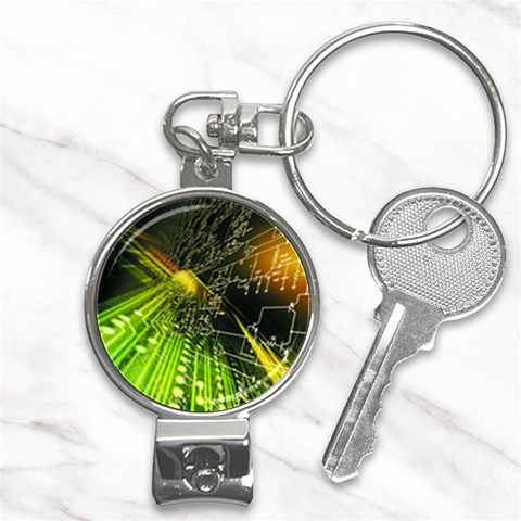 Machine Technology Circuit Electronic Computer Technics Detail Psychedelic Abstract Pattern Nail Clippers Key Chain from ArtsNow.com Front