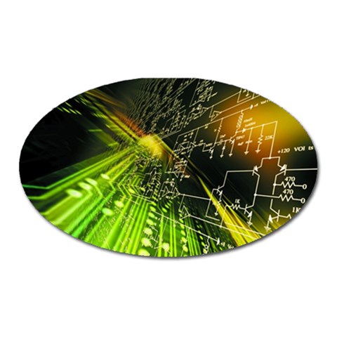 Machine Technology Circuit Electronic Computer Technics Detail Psychedelic Abstract Pattern Oval Magnet from ArtsNow.com Front