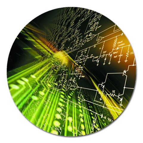 Machine Technology Circuit Electronic Computer Technics Detail Psychedelic Abstract Pattern Magnet 5  (Round) from ArtsNow.com Front