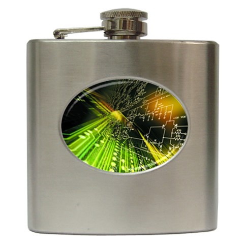 Machine Technology Circuit Electronic Computer Technics Detail Psychedelic Abstract Pattern Hip Flask (6 oz) from ArtsNow.com Front