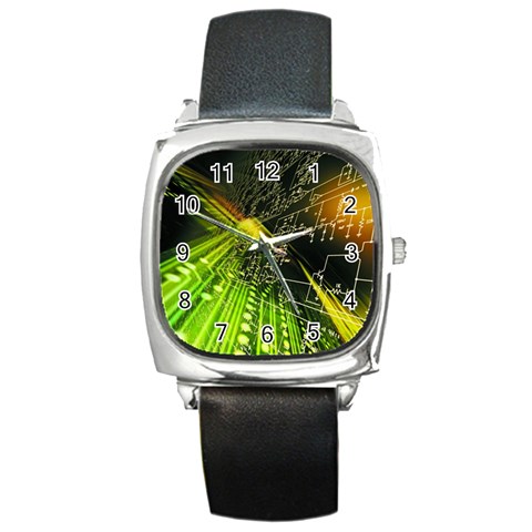 Machine Technology Circuit Electronic Computer Technics Detail Psychedelic Abstract Pattern Square Metal Watch from ArtsNow.com Front