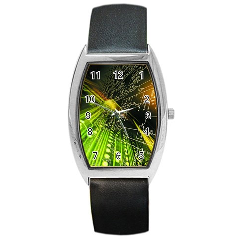 Machine Technology Circuit Electronic Computer Technics Detail Psychedelic Abstract Pattern Barrel Style Metal Watch from ArtsNow.com Front