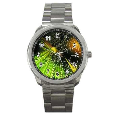 Machine Technology Circuit Electronic Computer Technics Detail Psychedelic Abstract Pattern Sport Metal Watch from ArtsNow.com Front