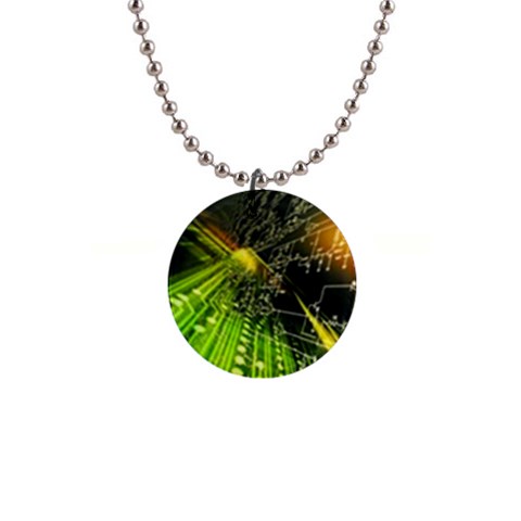 Machine Technology Circuit Electronic Computer Technics Detail Psychedelic Abstract Pattern 1  Button Necklace from ArtsNow.com Front