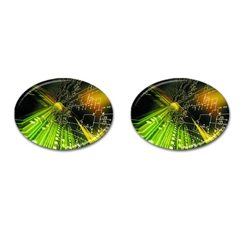 Machine Technology Circuit Electronic Computer Technics Detail Psychedelic Abstract Pattern Cufflinks (Oval) from ArtsNow.com Front(Pair)