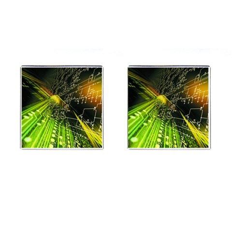 Machine Technology Circuit Electronic Computer Technics Detail Psychedelic Abstract Pattern Cufflinks (Square) from ArtsNow.com Front(Pair)