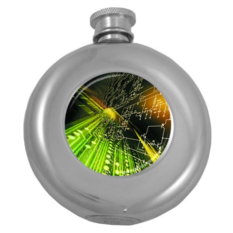 Machine Technology Circuit Electronic Computer Technics Detail Psychedelic Abstract Pattern Round Hip Flask (5 oz) from ArtsNow.com Front