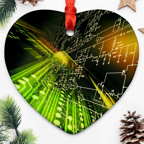 Machine Technology Circuit Electronic Computer Technics Detail Psychedelic Abstract Pattern Heart Ornament (Two Sides) from ArtsNow.com Front
