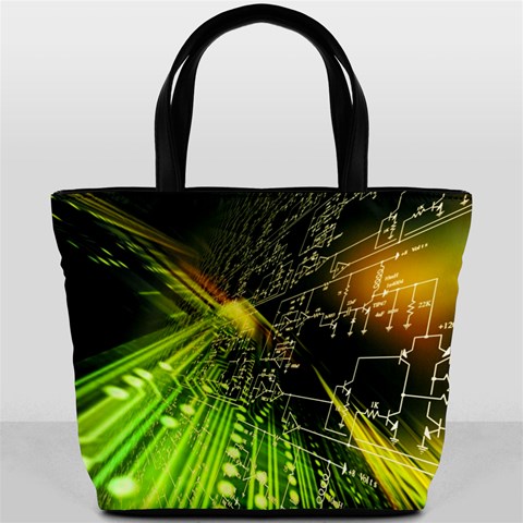 Machine Technology Circuit Electronic Computer Technics Detail Psychedelic Abstract Pattern Bucket Bag from ArtsNow.com Front