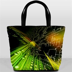 Machine Technology Circuit Electronic Computer Technics Detail Psychedelic Abstract Pattern Bucket Bag from ArtsNow.com Front