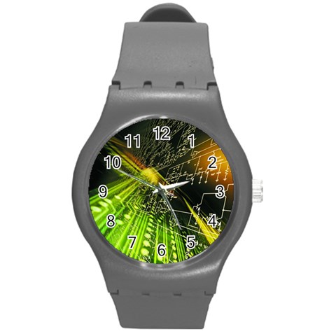 Machine Technology Circuit Electronic Computer Technics Detail Psychedelic Abstract Pattern Round Plastic Sport Watch (M) from ArtsNow.com Front