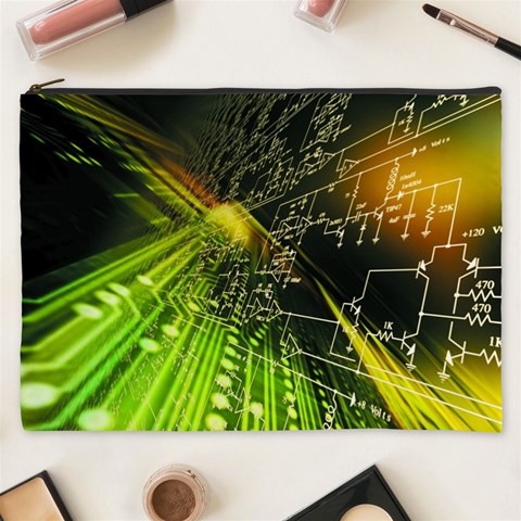 Machine Technology Circuit Electronic Computer Technics Detail Psychedelic Abstract Pattern Cosmetic Bag (XXXL) from ArtsNow.com Front