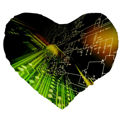 Machine Technology Circuit Electronic Computer Technics Detail Psychedelic Abstract Pattern Large 19  Premium Heart Shape Cushions from ArtsNow.com Front