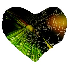 Machine Technology Circuit Electronic Computer Technics Detail Psychedelic Abstract Pattern Large 19  Premium Heart Shape Cushions from ArtsNow.com Front